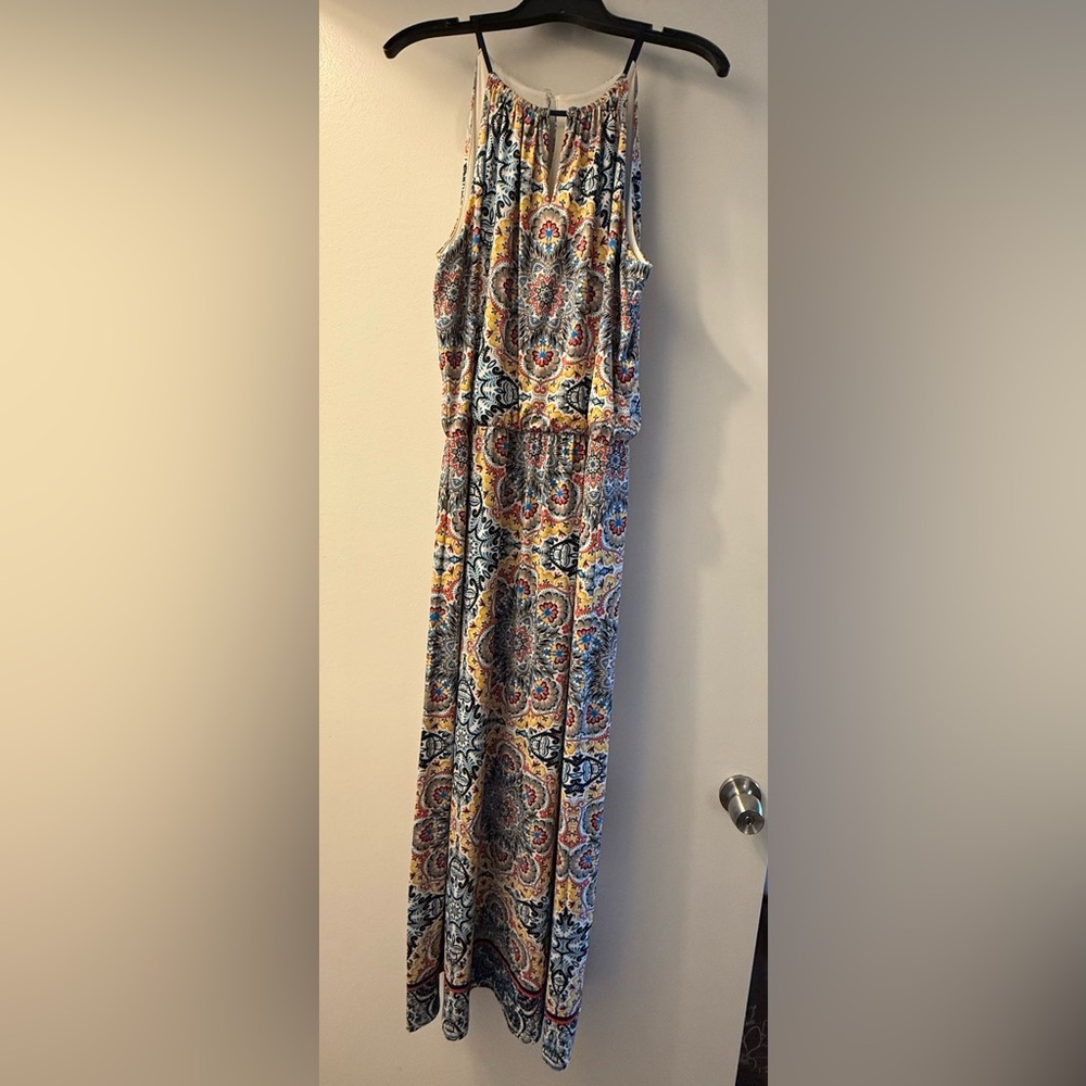 London Style Red and Blue Sleeveless Maxi Sundress